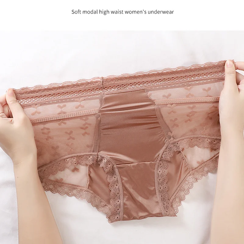 Large Size Women Panties High Waist Briefs Seamless Panty Transparent Lace Underwear Sexy Lady Lingerie