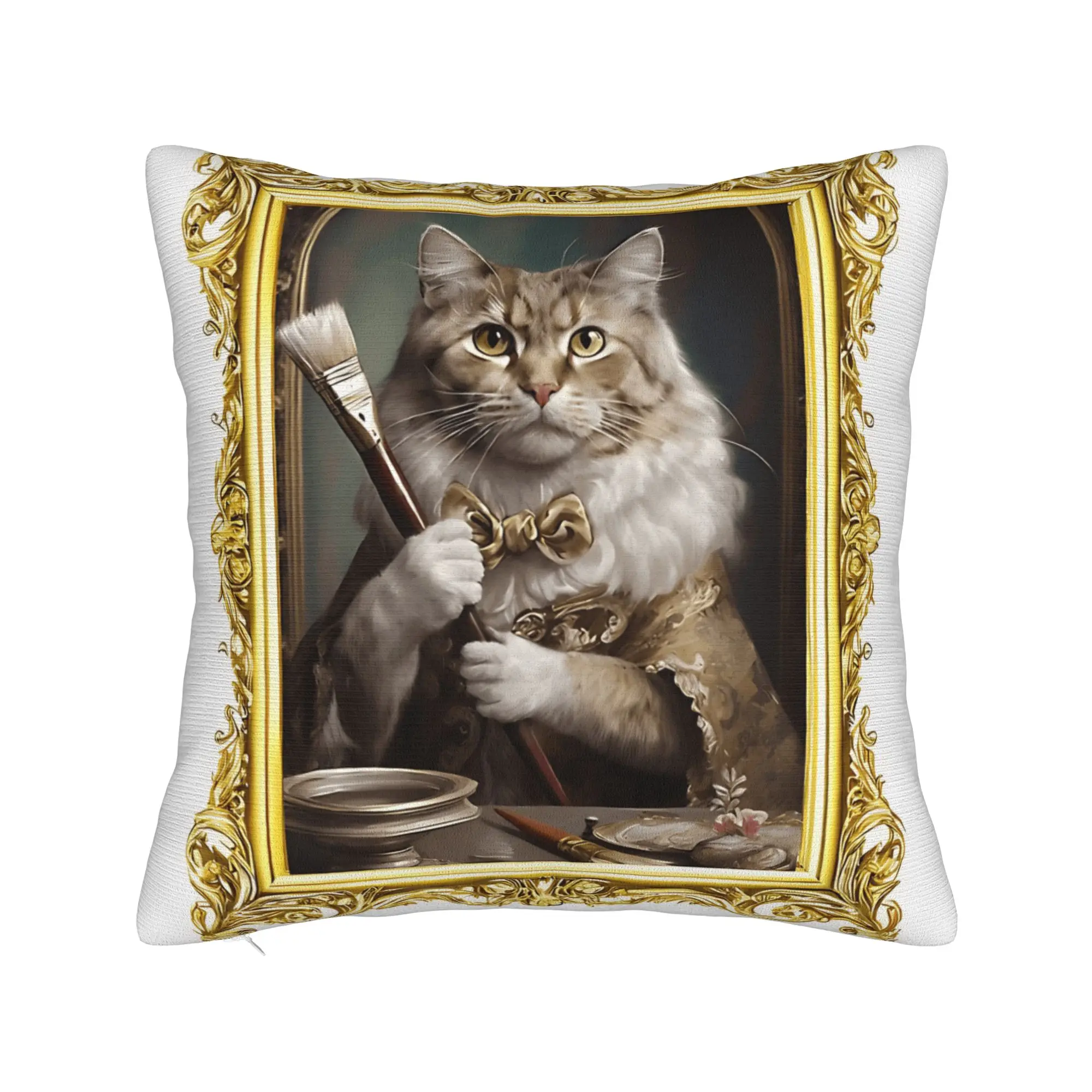 Cute Caroon Cat Portrait Photo Frame Art Pillowcases  Retro Trendy Pillow Case For Sofa Home Decor Soft Pillow Cover