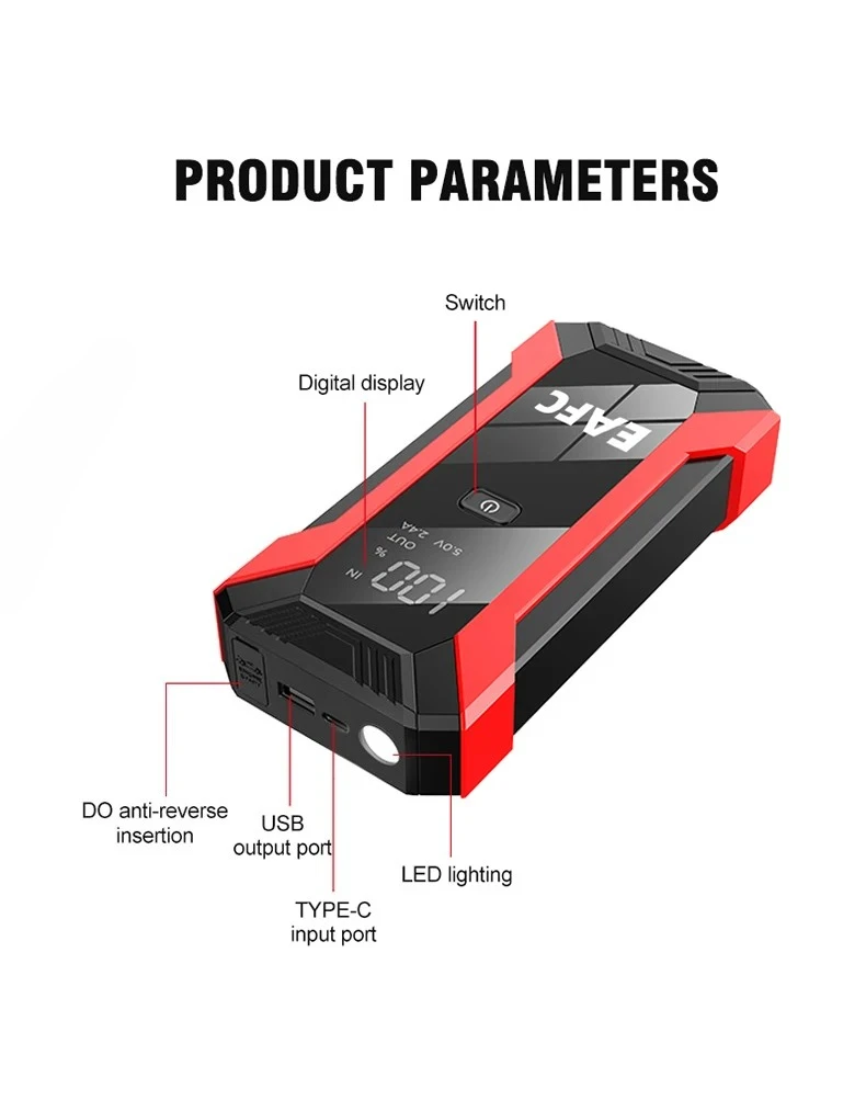 EAFC Auto Starthilfe Power Bank Spitzenstrom 1200A/2000A Tragbarer Auto-Booster Notfall-Batterieladegerät 12V Startgerät – Detail 16