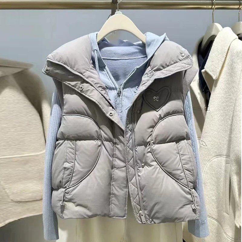 Luksusowa damska kurtka puchowa 2025 Zima Nowa Kolekcja Haftowane Serce Ciepło i Komfort Modna Kamizelka Damska