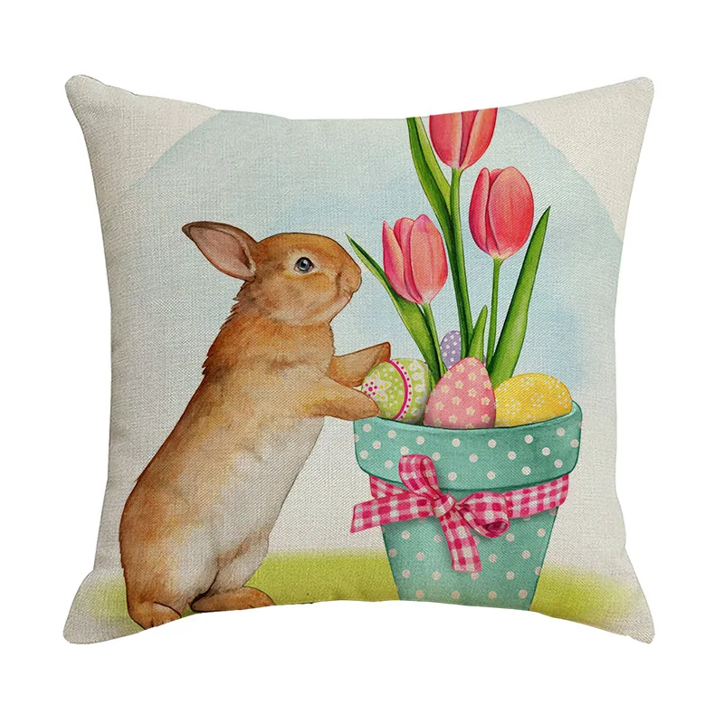 Easter Pillow Covers 45x45cm Set of 4,Farmhouse Decorations Spring Holiday Decor Throw Cushion Case for Home Couch