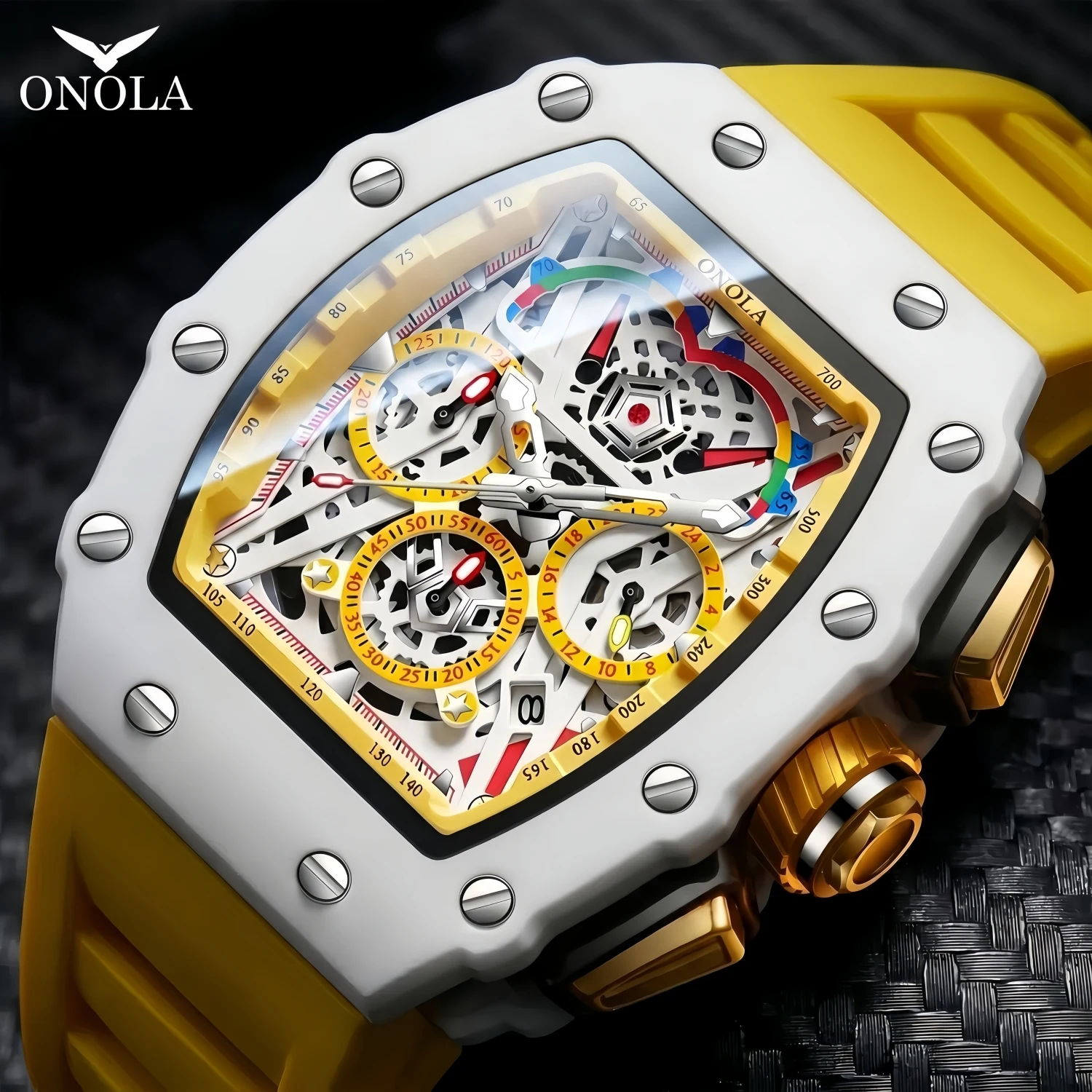 Reloj de lujo para hombre ONOLA moda casual multifuncional cinta de silicona impermeable reloj de cuarzo blanco