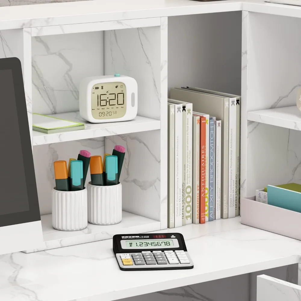 L-Shaped Salon Reception Counter with Drawers and Storage Shelves for Checkout Area