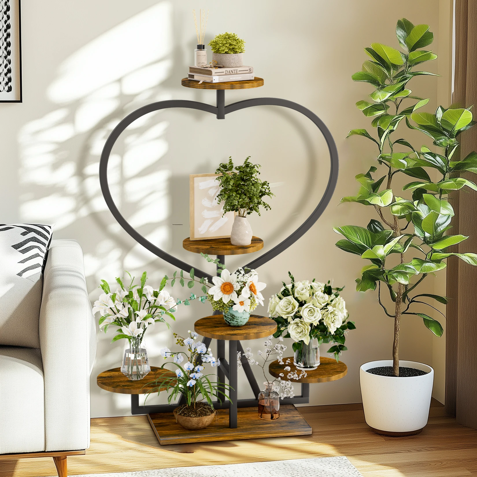 5 Tier Metal Plant Stand Heart-shape Flower Display Rack Holder Shelf for Balcony Outdoor Garden