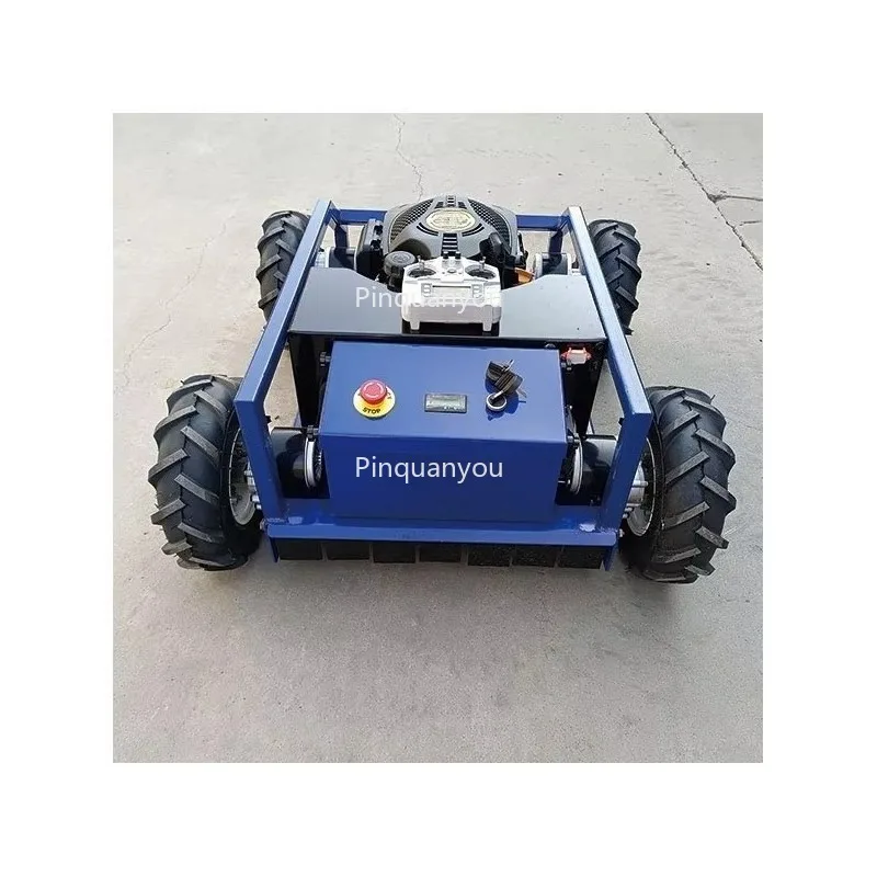 Mini Remote Control Cordless 4-Stroke Industrial Grade Petrol Engine Lawn Mower Automatic Slop Tractor Garden Machine