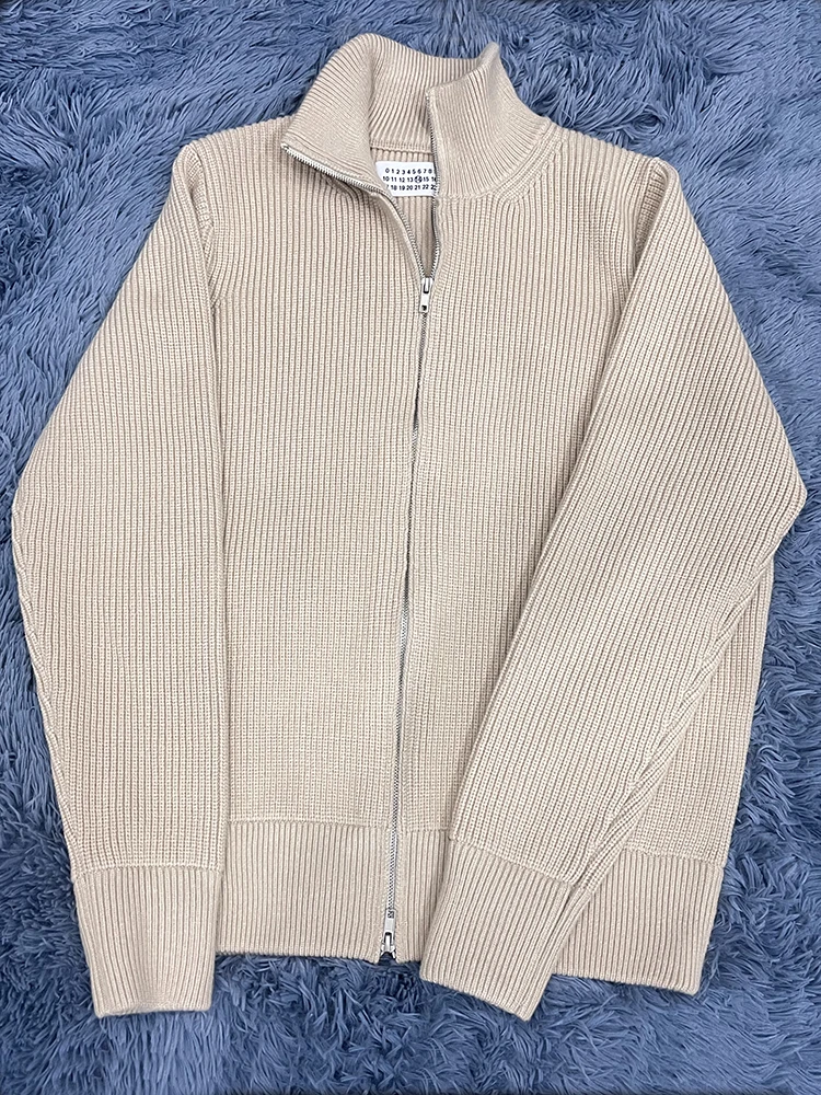 

Мужской вязаный свитер с высоким воротником на молнии, шерстяной кардиган с длинными рукавами, осенне-зимний, с дизайном в виде четырех угловых швов