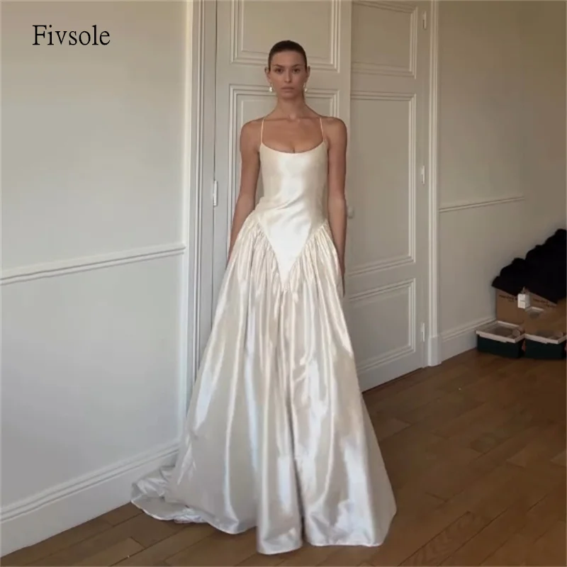 

Fivsole Graceful Spaghetti Strap A Line Wedding Dress Backless Bride Gowns Floor Length Bride Dress vestidos de novia Customized