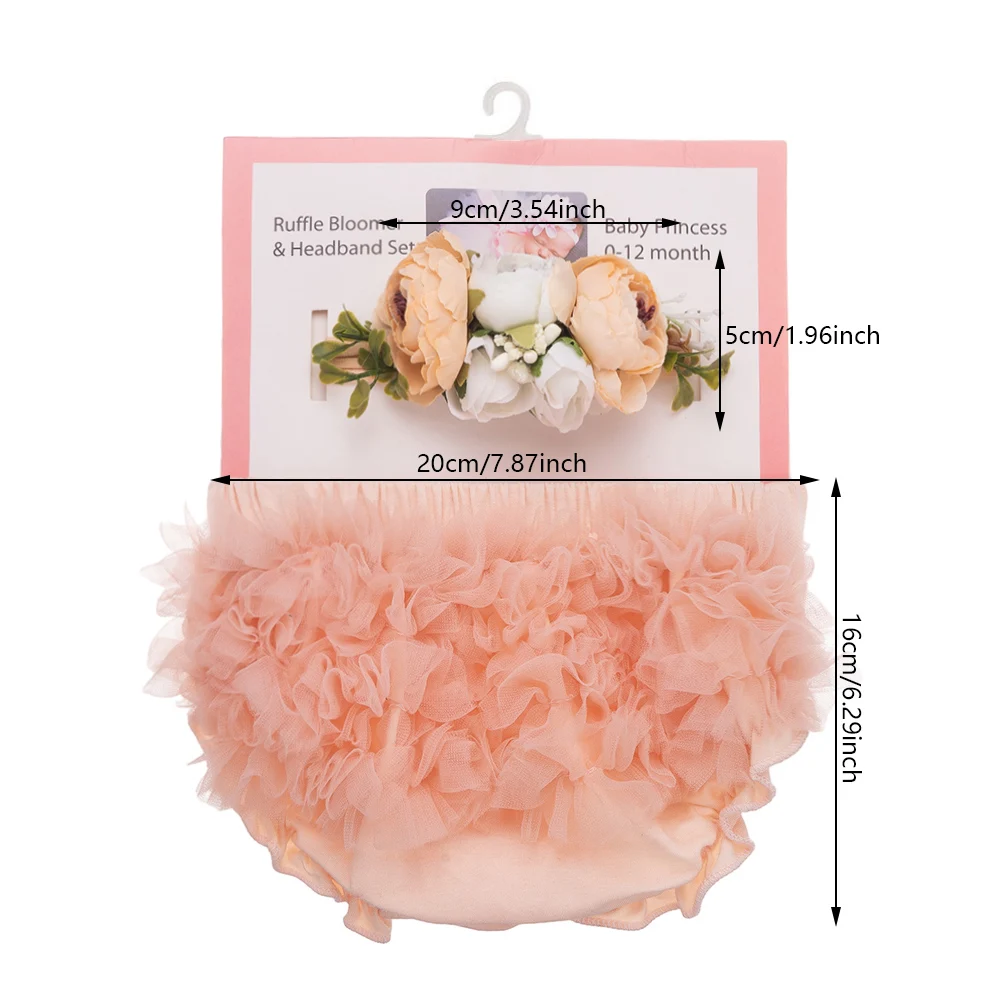 2Pcs Baby Girls Tulle Tutu Bloomers Infant Newborn Diapers Cover Short Skirts Flower Headbands 0-12M Above Knee Mini Ball Gown