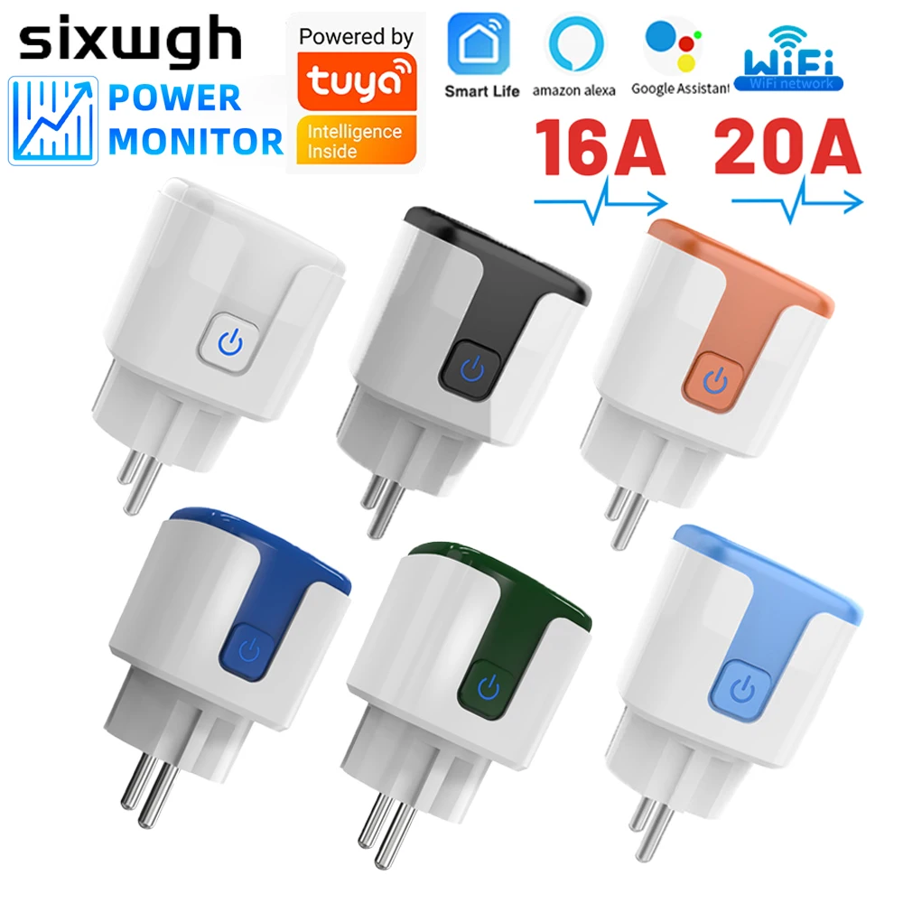 SIXWGH Smart Home Socket WiFi 16A/20A EU Socket Tuya Remote Control Timer Power Monitor Supports Voice Google Home Alexa