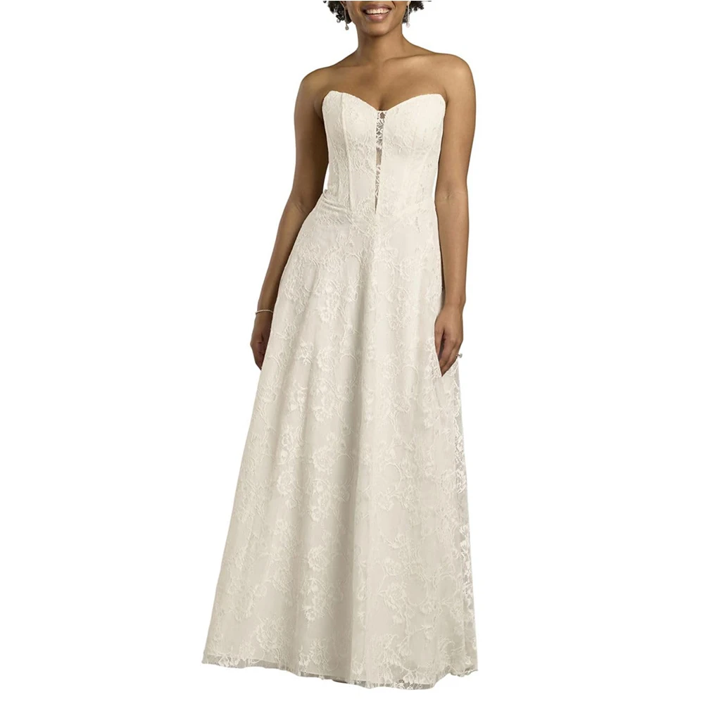 

Customized French Wedding Dress For Woman Bride Vintage Strapless Lace Wedding Dress — Sexy Cutout Bodice Long Gown Bridal Gown