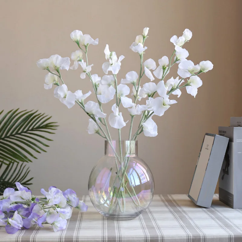 1PC,Simulation White Blue Flocked Pea Flower, Nordic Home Decoration Wedding Party Artificial Flower