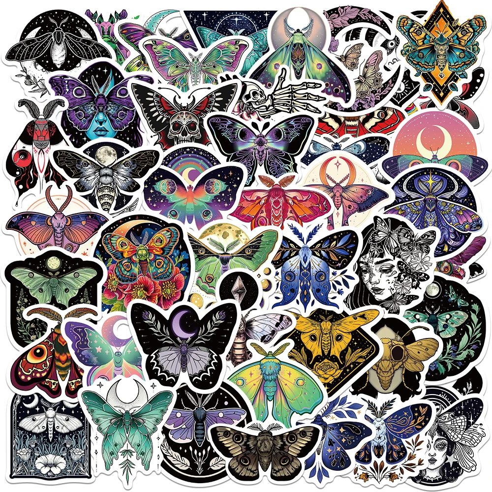 50pcs Cute Moon and Butterfly Moth Stickers Cartton Graffiti Waterproof Sticker DIY Laptop Guitar Car Phone Case Diary Kids Toys