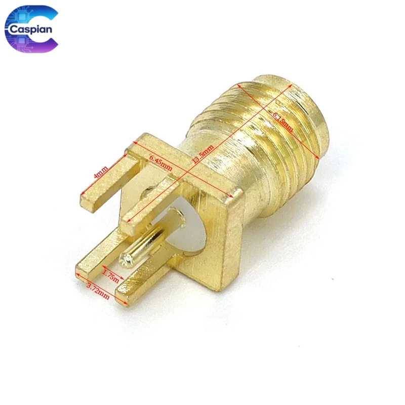 5PCS 1.6mm SMA Female Jack Gold Plated Straight PCB Mount RF Coaxial Connector With Solder Nut