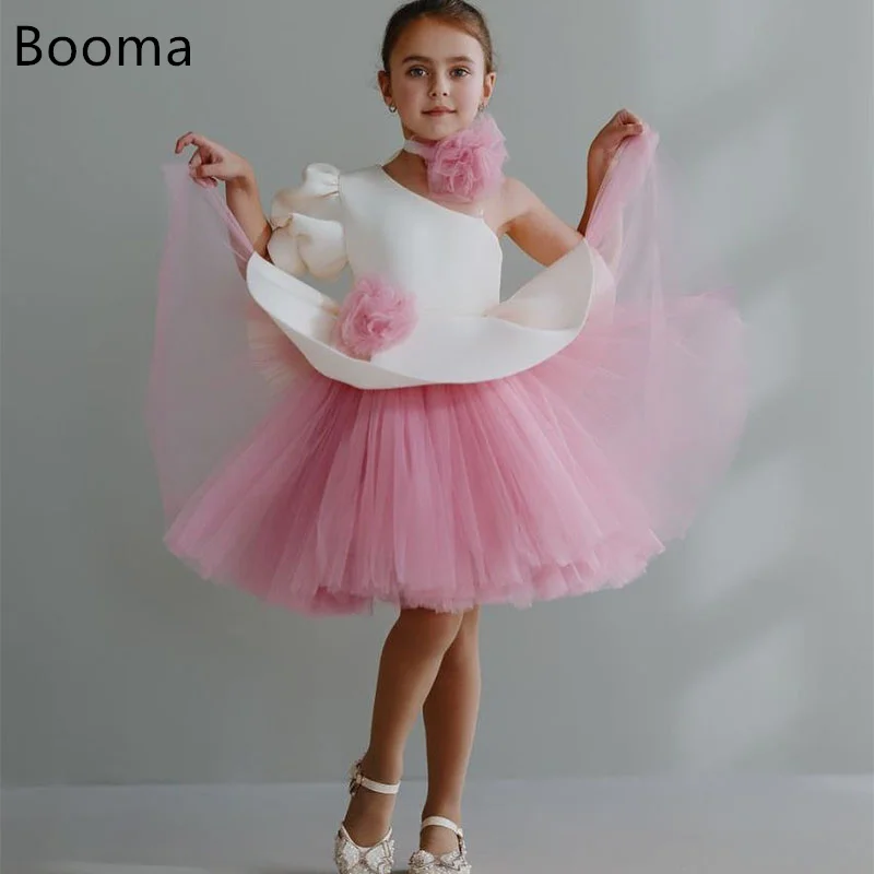 Booma Flowers Girl Dresses Pleat Tulle 3D Flowers Sleeveless Wedding Party Dress for Kids Girls Prom Gowns Customized