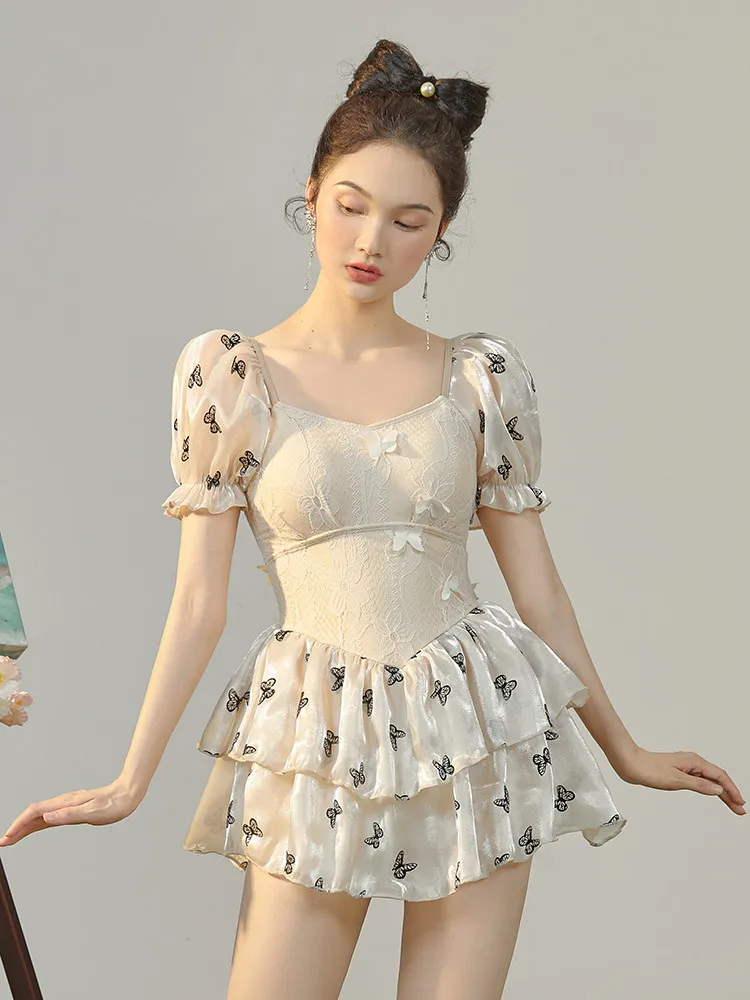 

Conservative Sle Lace Swimwear Women's Thermal Spring Bathing Suit Xusu Brand Nylon Spandex Polyester Qui Dry Fixed Bust Pad