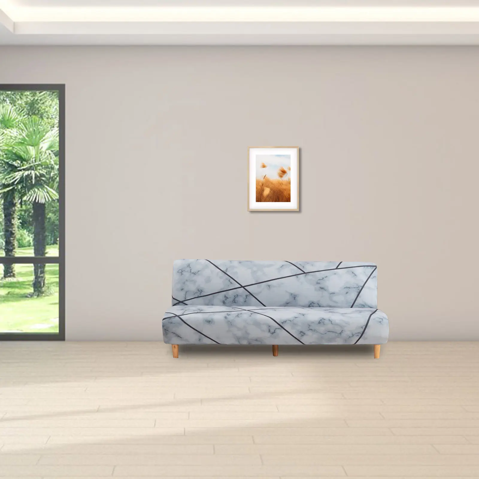 

Sofa Bed Cover Stretch Material Armless Design Full Coverage Nordic Style Elastic Bottom Washable Foldable Living Room