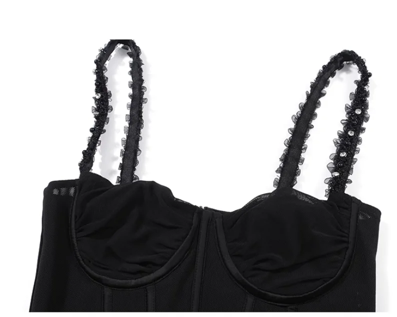 Original design black rhinestone chain fishbone sexy party dress bodycon dress