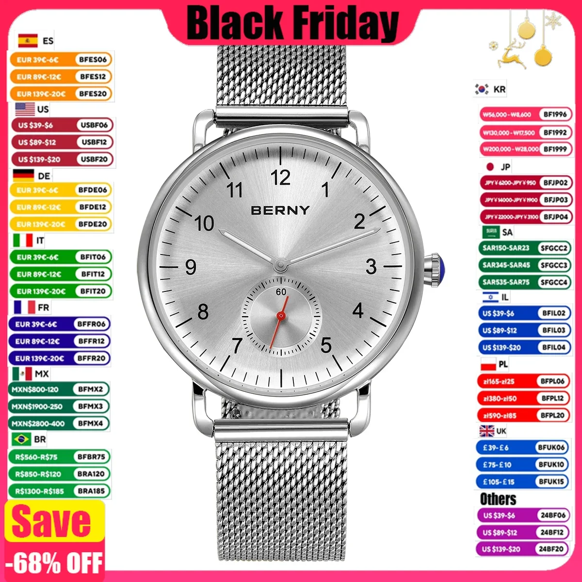 BERNY Men Watch Quartz Wristwatch for Men Simple Casual Men's Fashion Watch