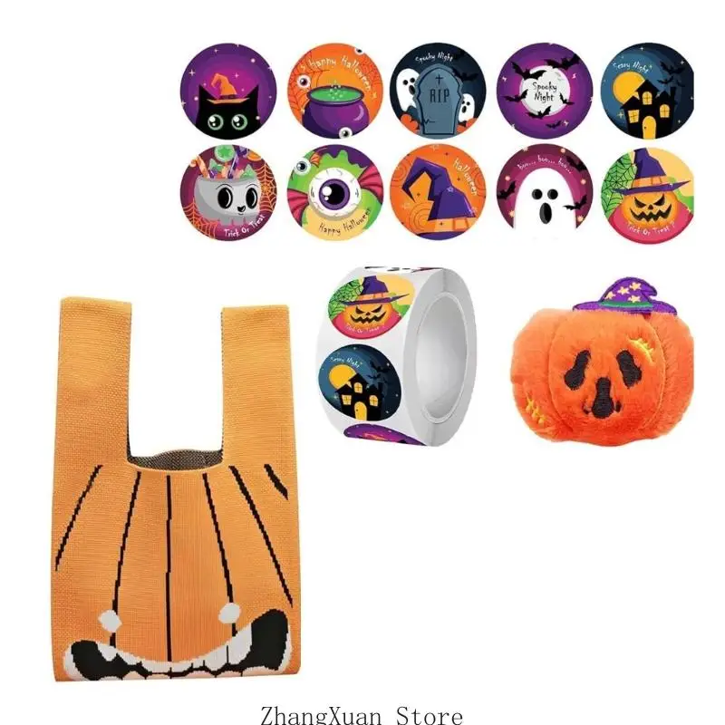 Halloween-Leckereien-Wickelbeutel-Set mit Polyester-Süßigkeitsbeutel, Aufkleber-Sortiment zum Basteln und tragbarer – Detail 5