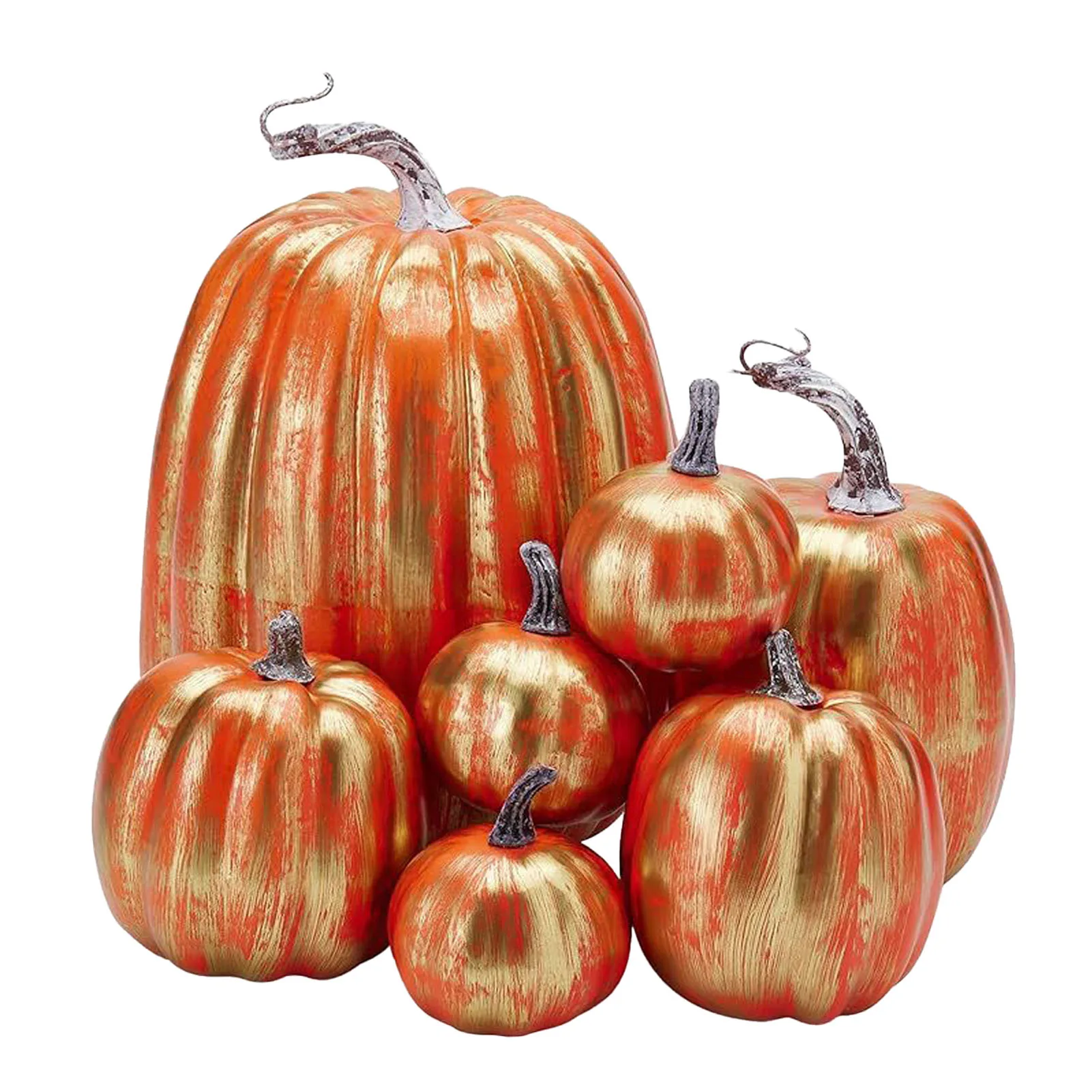 Reusable Lightweight Foam Pumpkin Set 7pcs - Glossy Red Gold Simulated Prop for Home Decoration