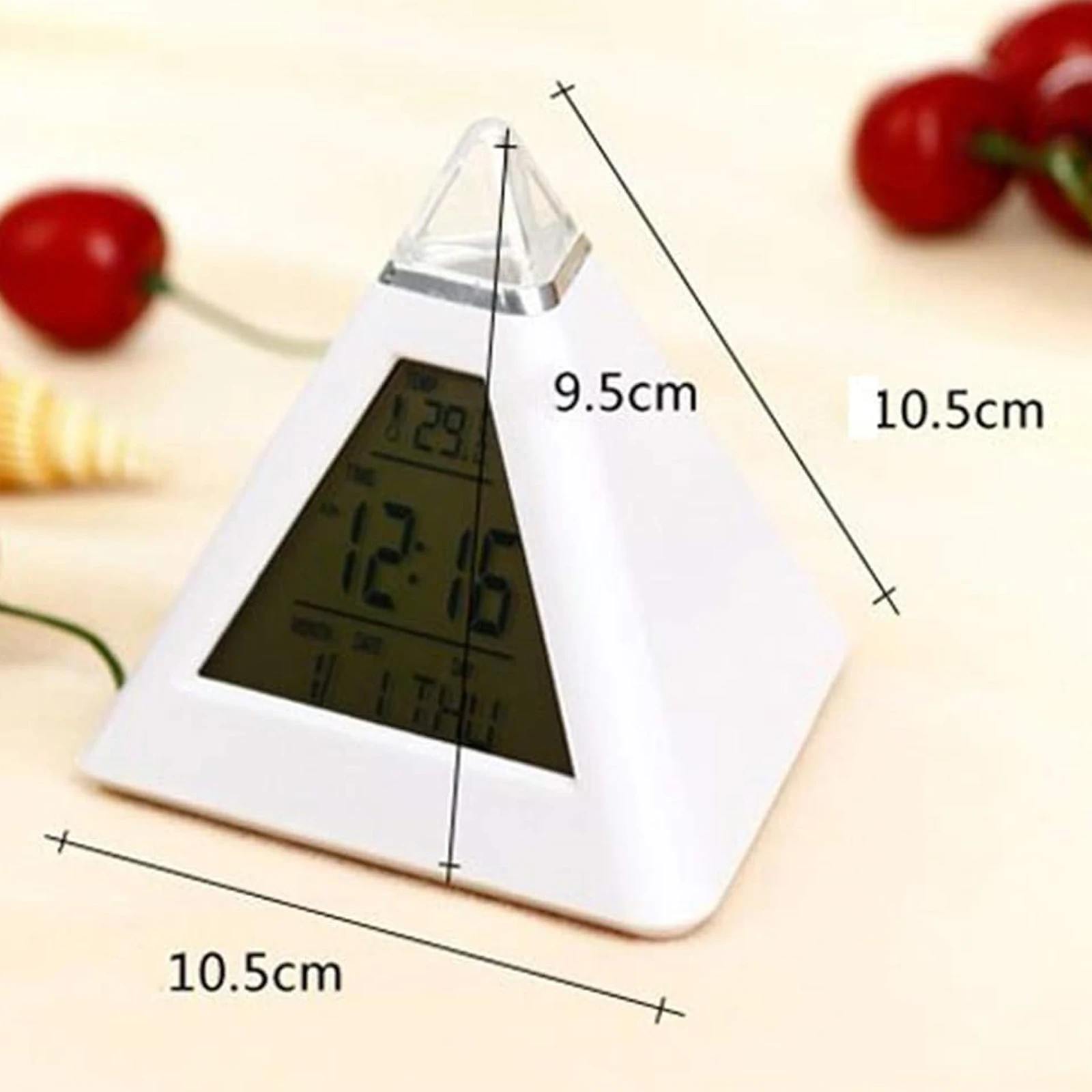 1 Pc LED Digital Alarm Clock 7 Color Quiet Pyramid Alarm Clock Battery Powered Night Light Desk Clocks with Music & Snooze Mode
