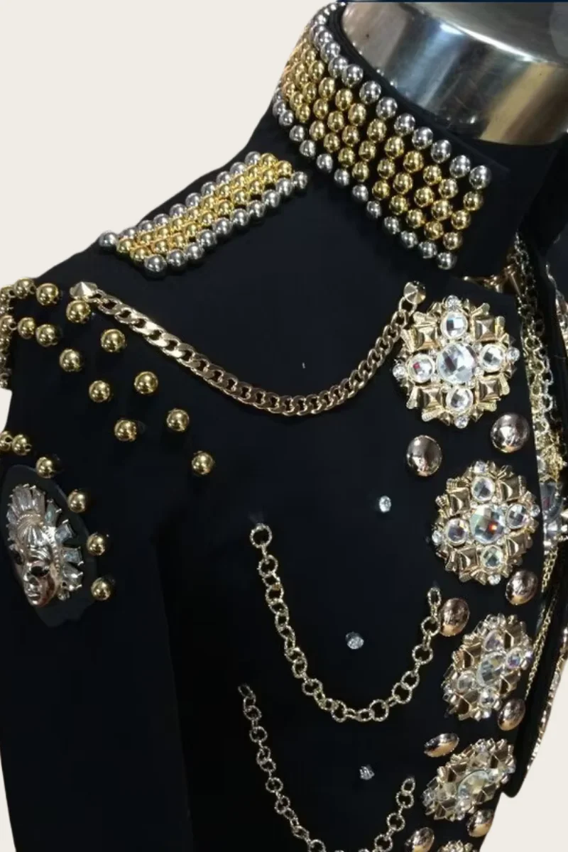 Customized Men\'s Royal White Rhinestone Suit Jacket Nightclub Male DJ Singer Stage Performance Coat Party Stage Dance Outfit