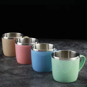 Edelstahlgläser mit Anti -Kreuz -Doppelschicht mit Plastikgurt, Kaffee, Milch, Tee, Getränken, Wasser, Heimbecher, Büro, Glas 8 Hauptverkaufskastzstoffbecher mit Griff - №4