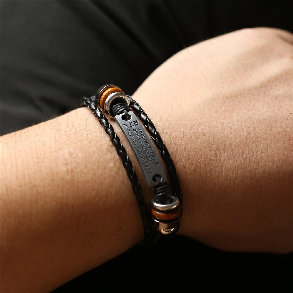 WESTBULL Wholesale TRUST IN GOD Cross Charm Men Beaded Weave Leather Bracelets For Women WristbandBangle Homme Male Punk Jewelry