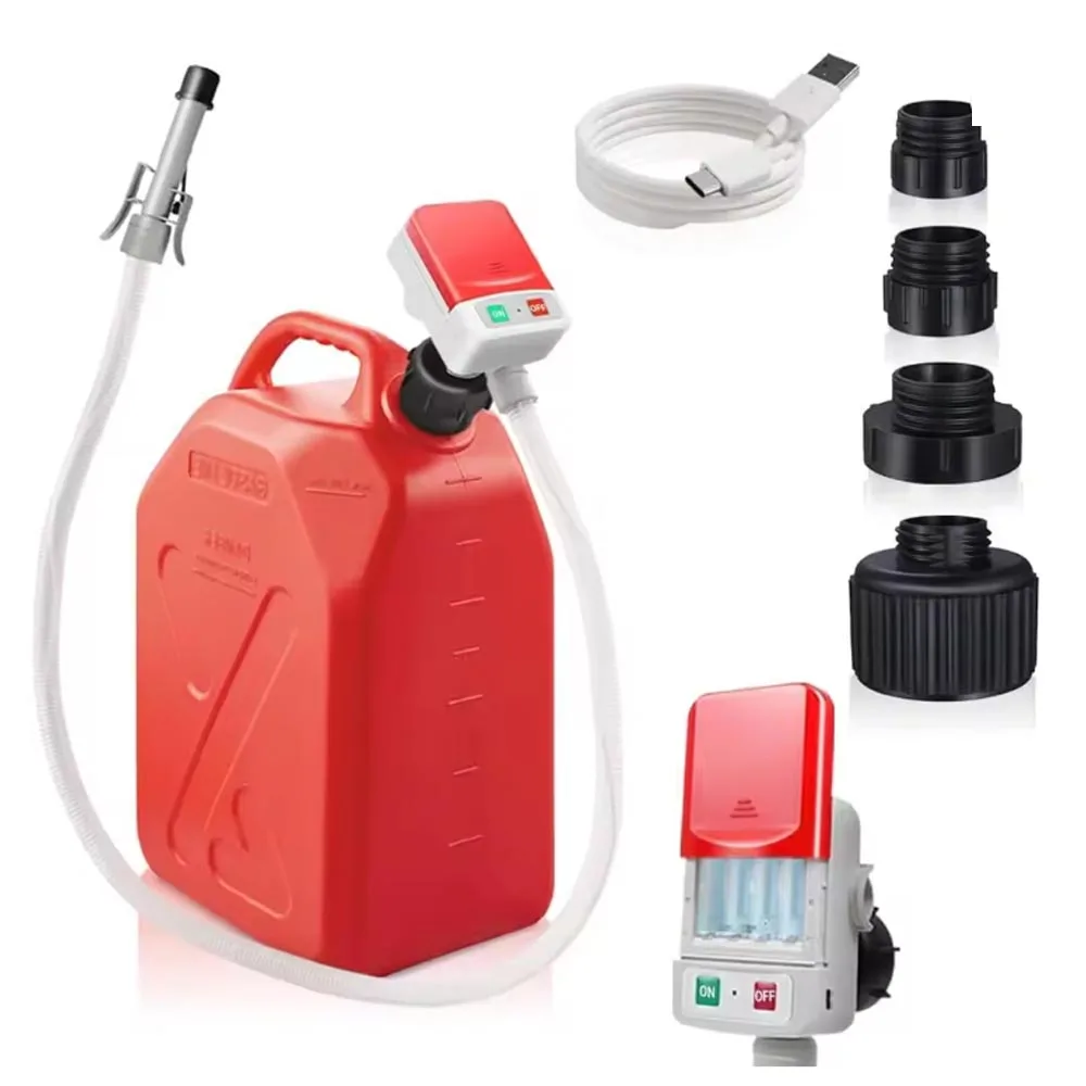 

Auto-Stop Fuel Transfer Pump USB Type-C or Battery Power Portable 3.2 GPM with 51'' Extra Long Hose 4 Can Adapters &Leak Protect
