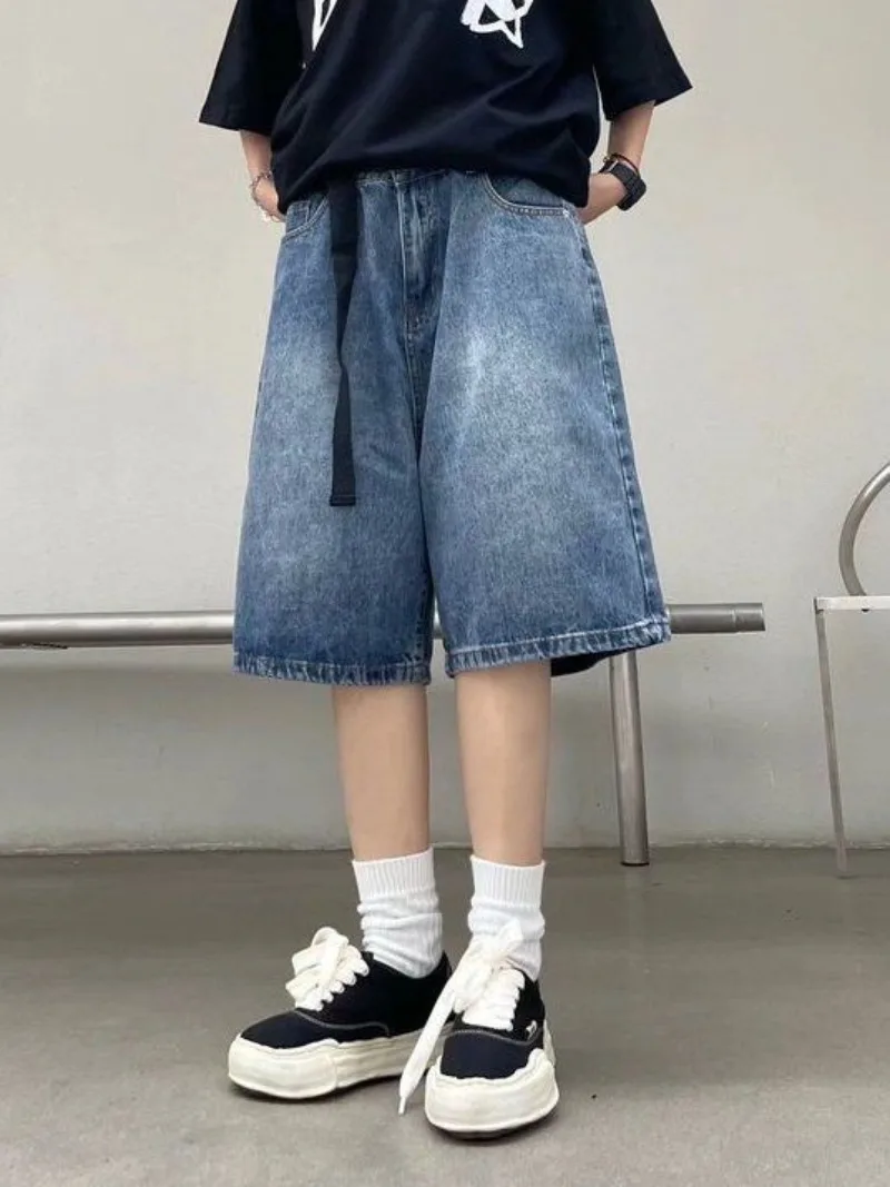 

Y2k High Street Retro Blue Jeans Shorts Women Baggy Wide Leg Denim Half Pants Fashion Streetwear Clothing Oversize Summer New