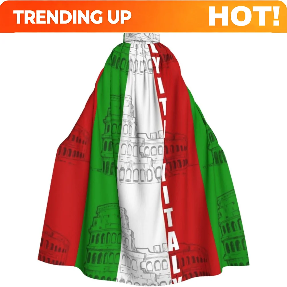 Customization Roman Coliseum Italian Flag Print Halloween Hooded Cloak Carnival Parties Hooded Cape For Cosplay Vampire Costume