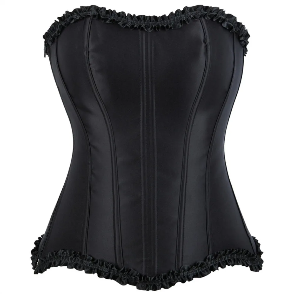 

Sexy Corsets Bustiers for Overbust Corset Corselet Satin Up Zipper Corsetto Shaper Gothic Korsett Zipper with Lace Trim Gothic