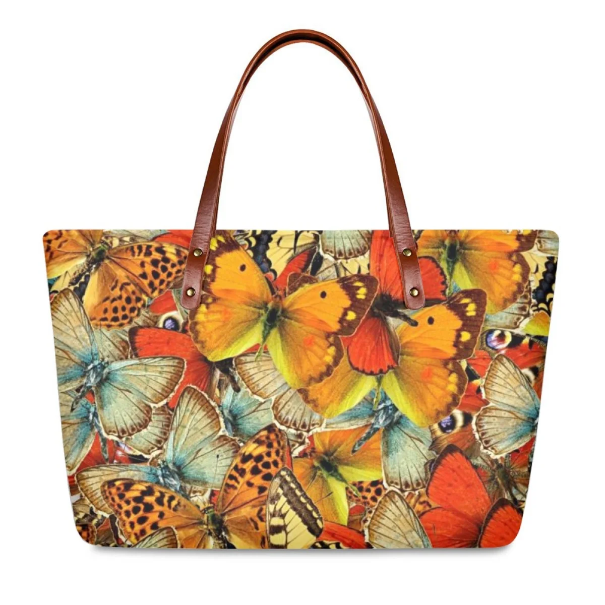 

New Art Butterfly Pattern Print Handbag for Women Large Capacity Casual Shopping Shoulder Bag Daily Practical Travel Tote Bag