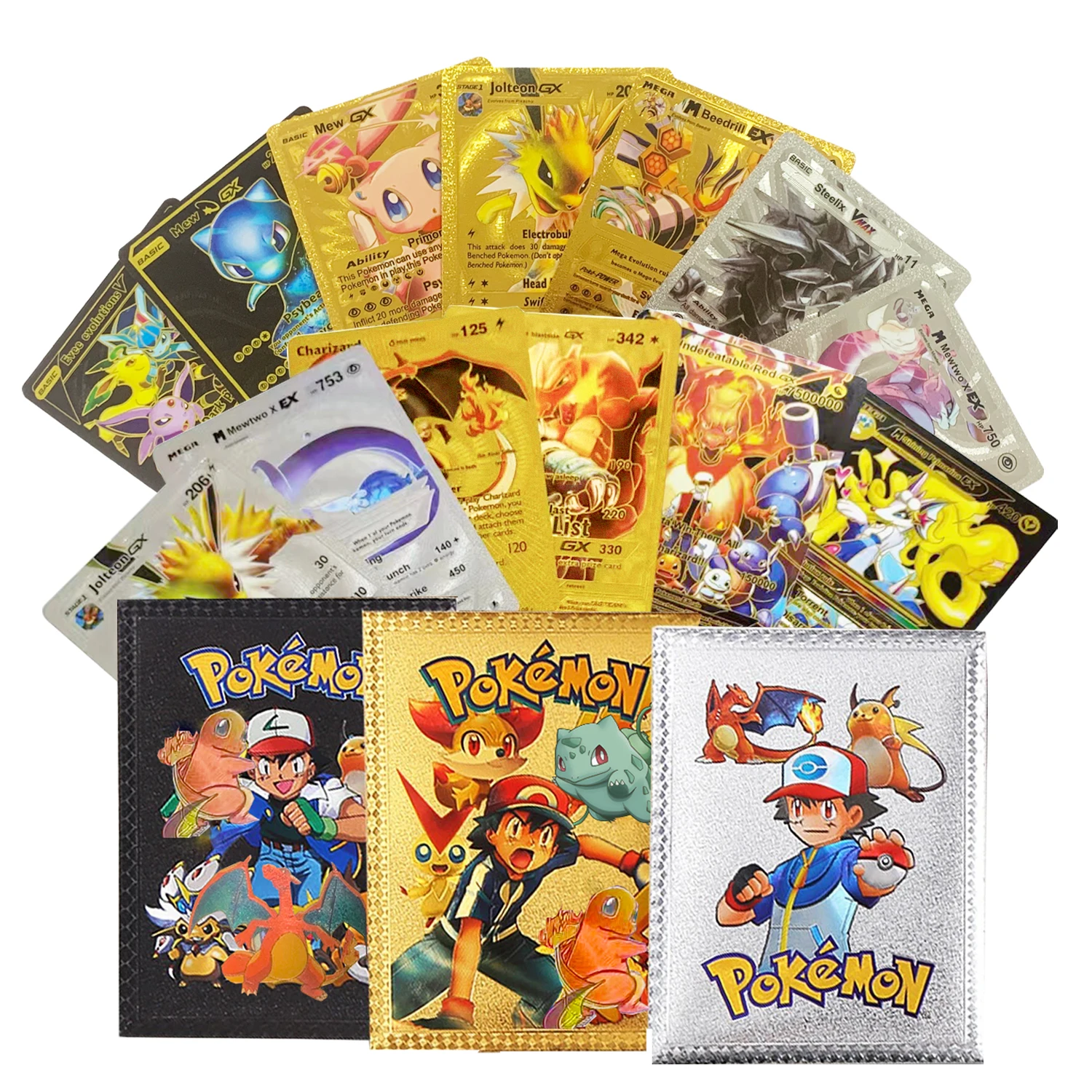 New Box 10Pcs Pokemon Cards Colorful 3D Gold Foil Vmax EX GX V Black Silver Card Charizard Pikachu Rare Battle Collection Card