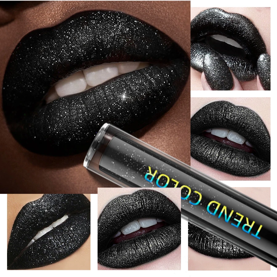 1Pc Glitter Velluto Lip Gloss Nero Impermeabile Shimmer Rossetto liquido Labbra tinta Trucco Lip Smalto Cosmetici Regali Lip Stain