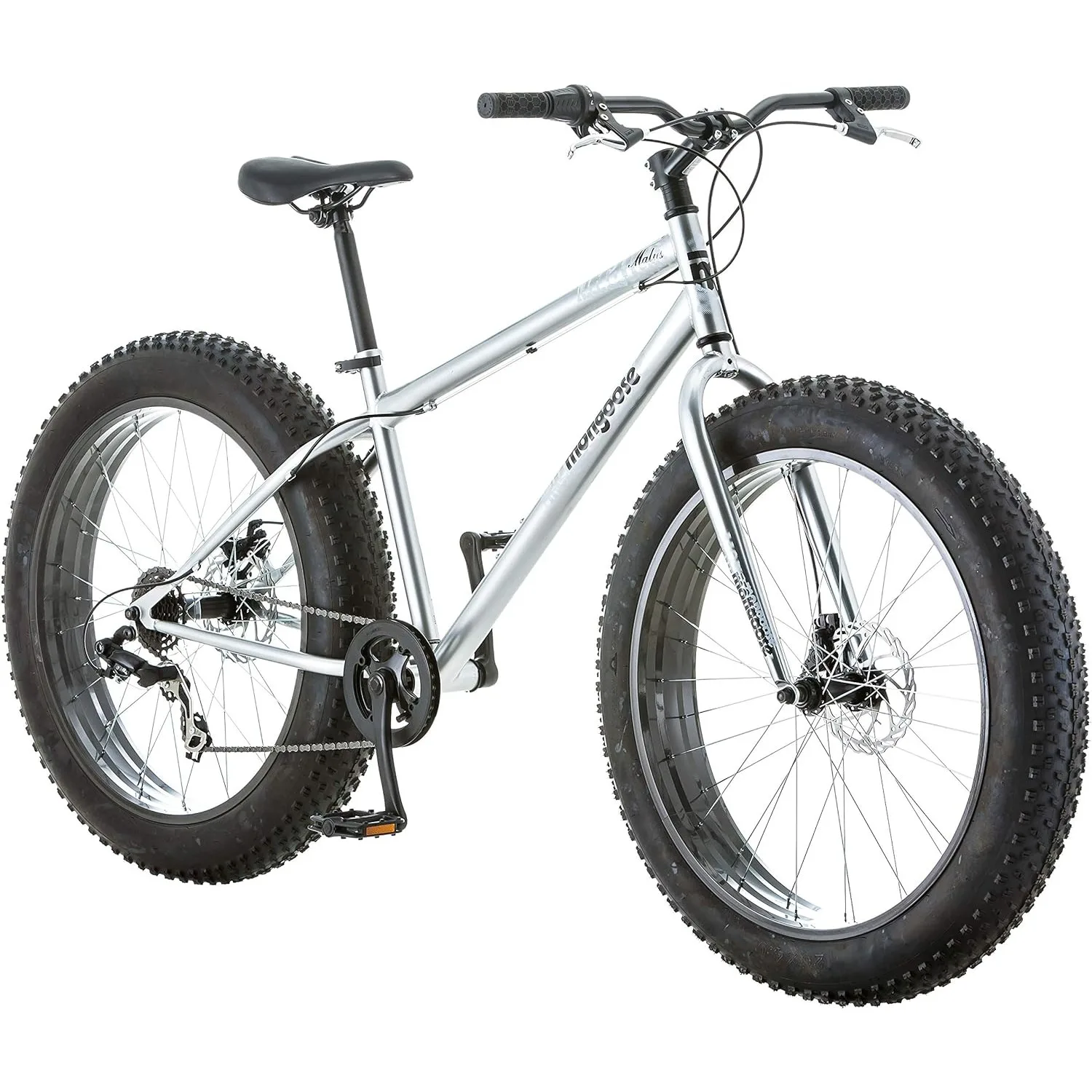 

Mongoose Malus Fat Tire Mountain Bike, 26-In Bicycle Wheels, Steel Frame, 7 Speed Drivetrain, Disc Brakes