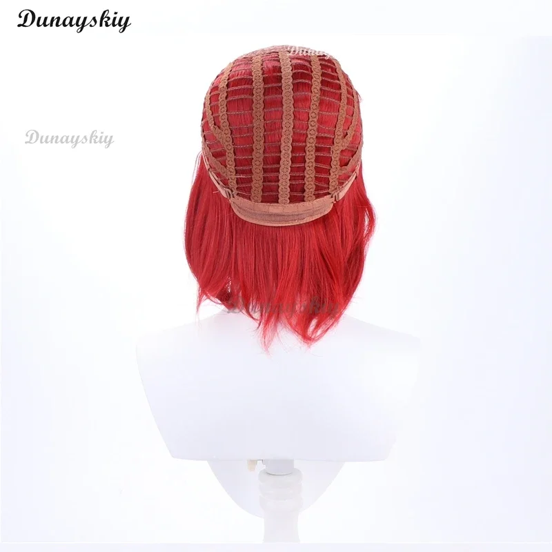 Peruca Cosplay Anime Niffty para Mulheres, Curto, Vermelho, Encaracolado, Calor Cabelo Sintético, Traje de Halloween, Interpretação de Festa