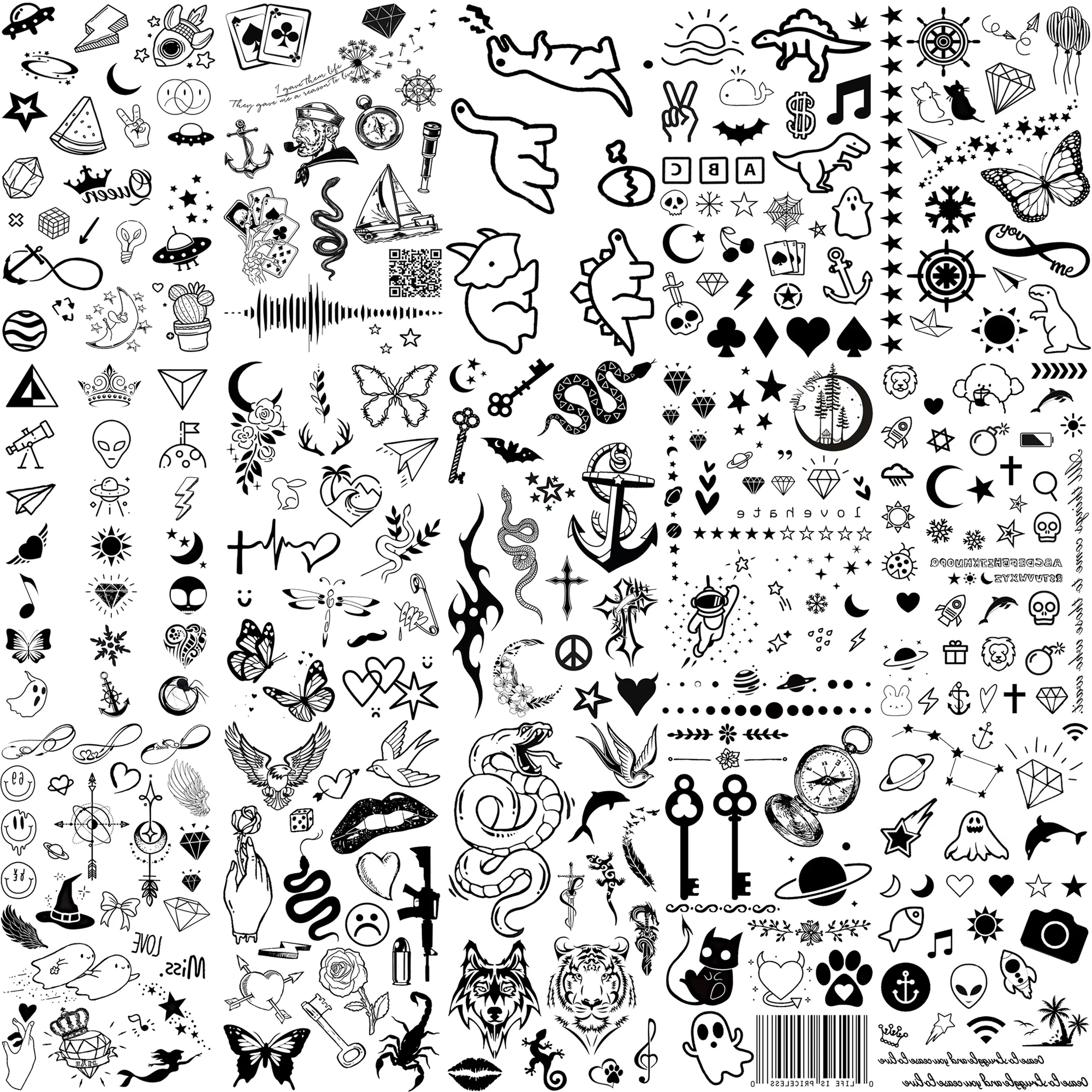 

15 Sheets Small Cute Temporary Tattoos For Women Men Boys Girl Finger Hands Neck Fake Tattoo Sticker Anchor Moon Cross Snake Key