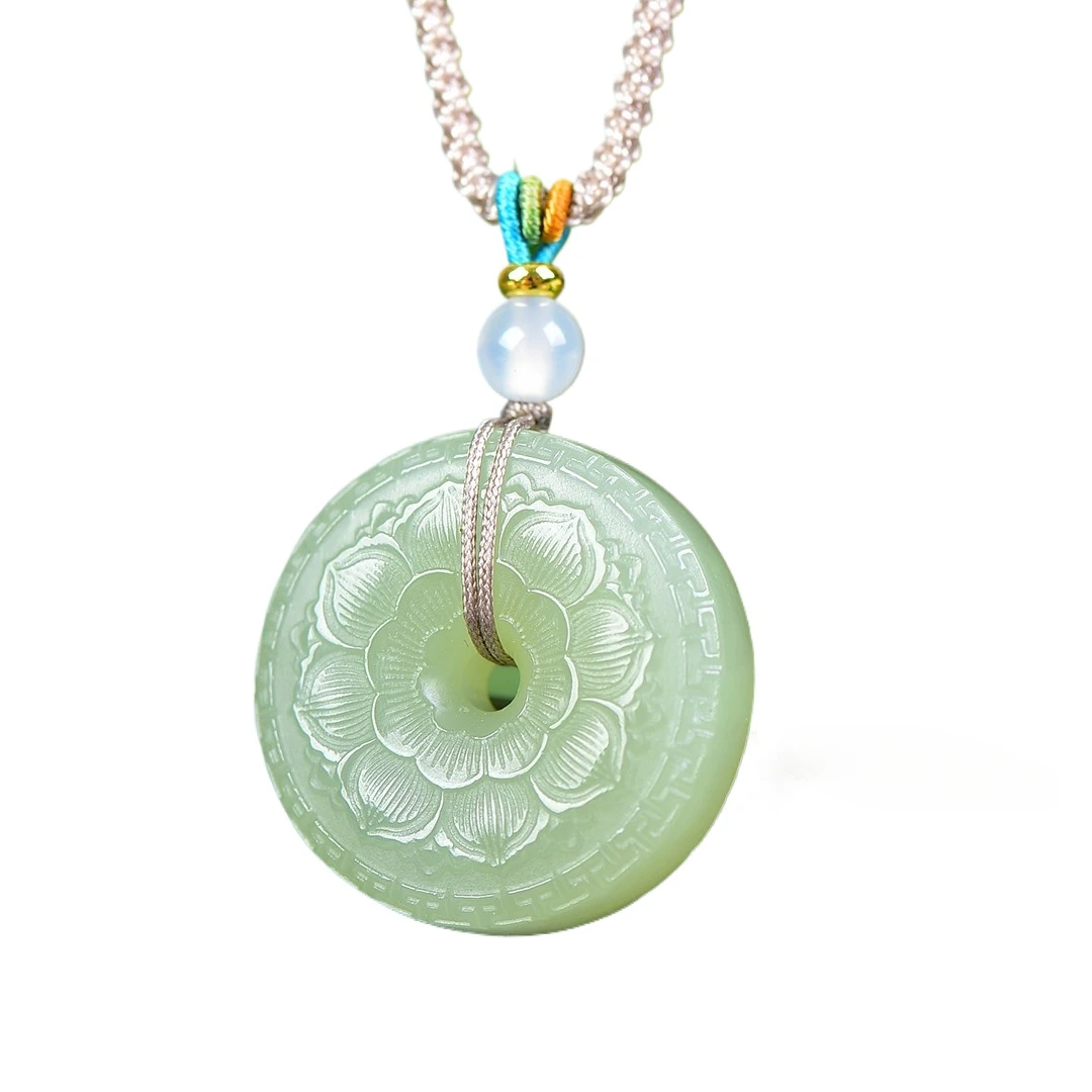 High Ice Light Blue Jade Pendant Peace Buckle Pendant Ice Type Ice Transparent Round Pendant