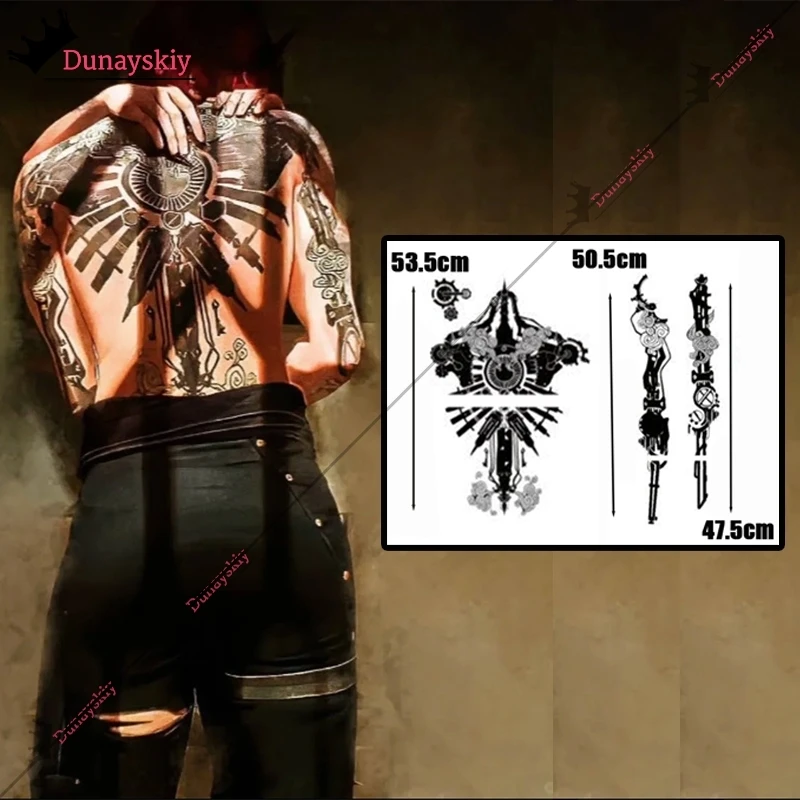 Game LoL Arcane 2 Vi Cosplay Costume Dorsal Tattoo Sticker 47-53CM Waterproof Tatoos  Arcane VI Role-playing Decals Accessory image 5
