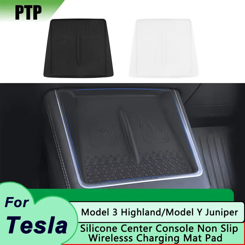 

Wireless Charge Pad Car Center Console Charging Station Silicone Mat For Tesla Model Y LAUNCH 2025 Juniper Model 3 Highland