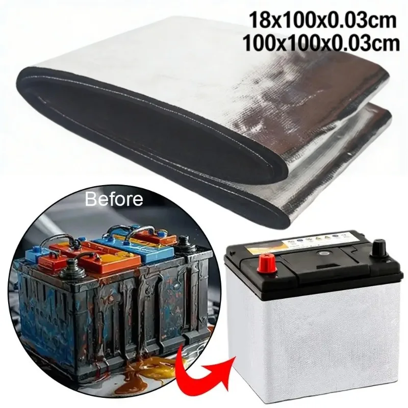 3MM Auto Battery Thermal Insulation Cover,Heat Reflective Aluminum Foil Fireproof Blanket,Engine Bay Heat Insulation Mat for Car
