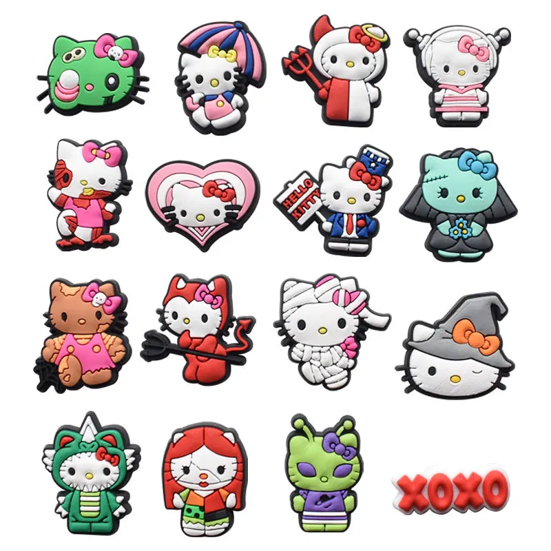 1Pcs Cute Hello Kitty Shoe Croc Charms Cat Accessories Decoration Pvc Cartoon Animal for Hello Kitty Sanrio Women Children Gifts