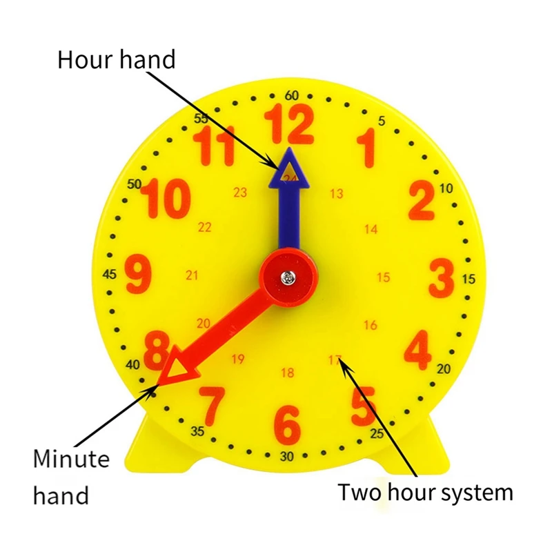 4 Inch Student Learning Clock Time Model 12/24 Hour School Learning Tools Two-Hand Linkage Clock Model