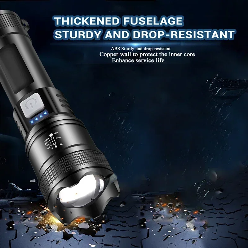 5000LM Ultra Bright Tactical Light Built-in Battery Powerful P70 LED Flashlights Emergency Spotlight Telescopic Zoom Flash Light