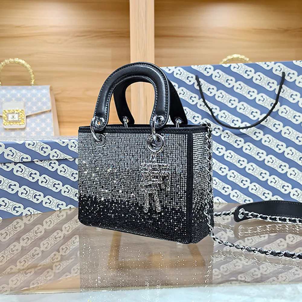 กระเป๋าสตรีขายดี,กระเป๋า rhinestone ไล่ระดับไฮเอนด์,มือถือกระเป๋า Diana ย้อนยุค,โซ่บาร์ crossbody กระเป๋าสี่เหลี่ยมเล็ก