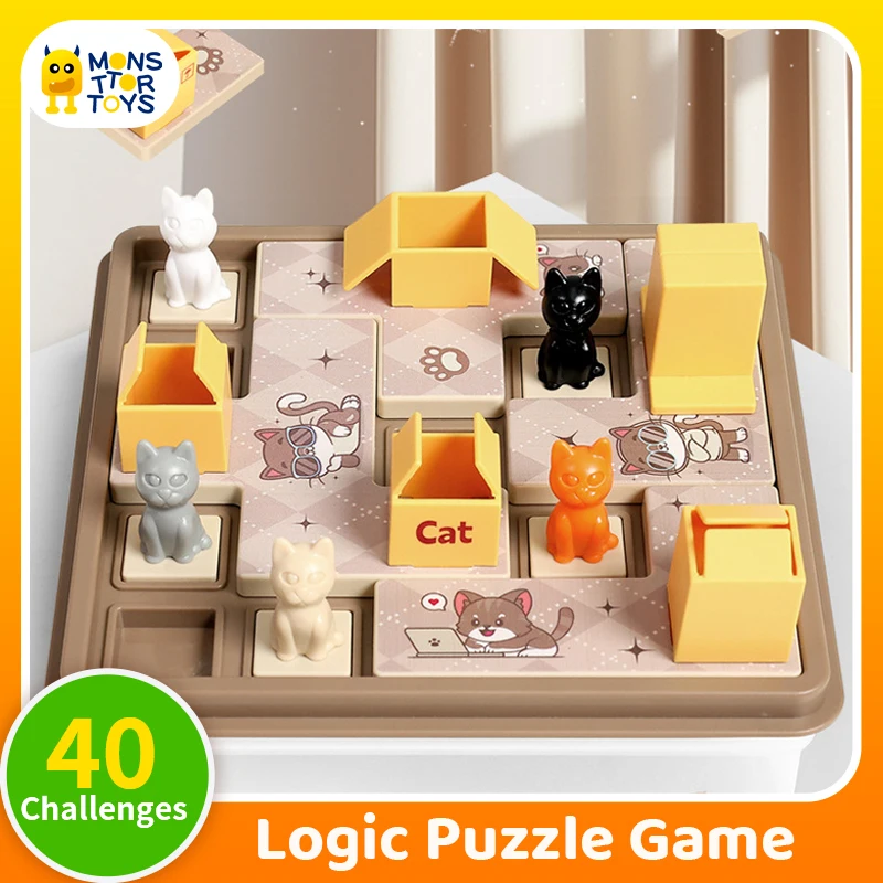 Children Educational Learning Toy Pet Cat Boxes Catching Puzzle Board Games Montessori Logical Thinking Training 6 to 10 Ages