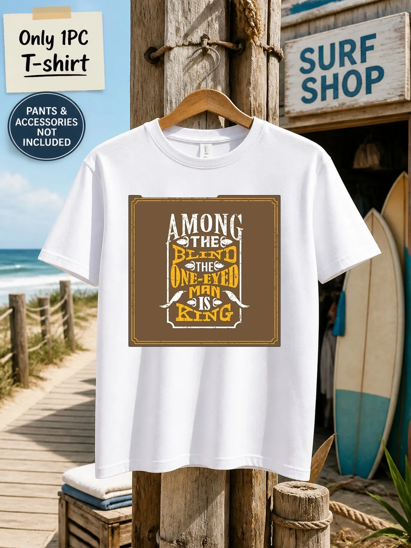 1pc Mens Graphic T Shirt Among the Blind the One Eyed for Man Is King Print Short Sleeve Crew Neck[solely 1pc T-SHIRT]