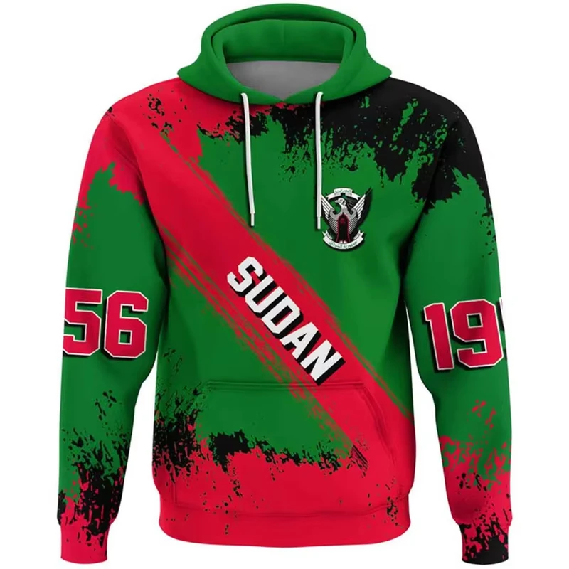 3D Print Africa Sudan Flag Map Hoodies For Men Clothes National Emblem Graphic Pullover Sweatshirts Casual Tracksuit Tops