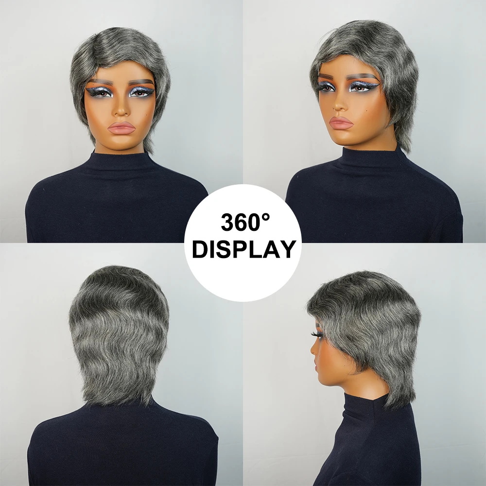 رمادي إصبع موجة شعر مستعار قصير عابث قطع الباروكات شعر الإنسان مع خط الشعر قبل قطعها للنساء الشعر البرازيلي آلة صنع شعر مستعار مجعد #5